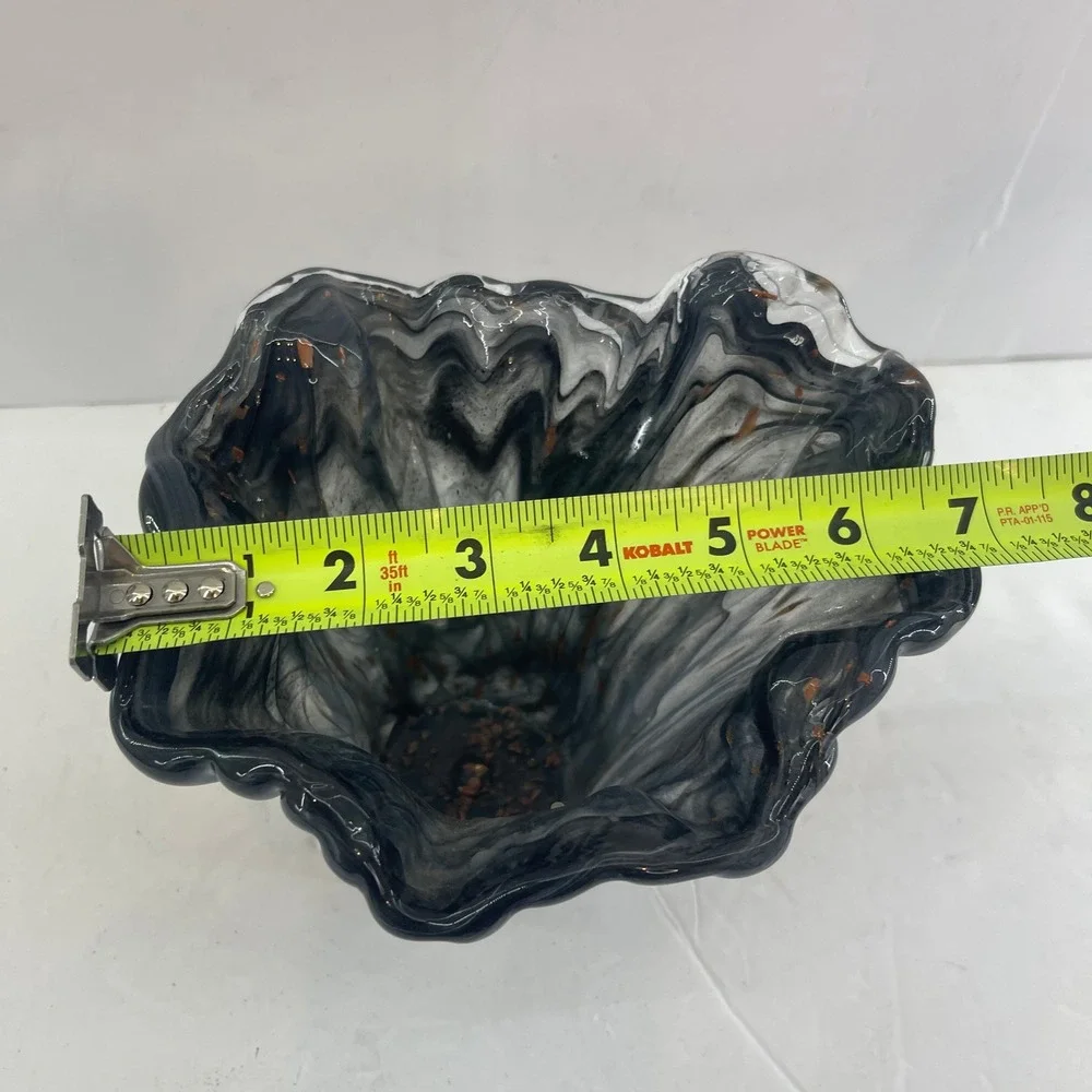 Vintage Murano Style Handkerchief Art Glass Vase Gray‎ Copper Fleck Ruffle